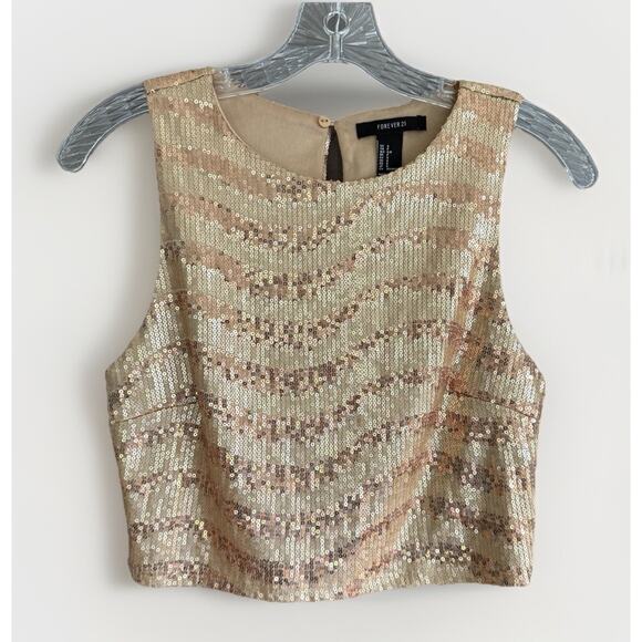 Forever 21 Gold Sequin Crop Tank Top Festival Indie Sleaze Y2K Style Size Small‎ - Picture 1 of 7